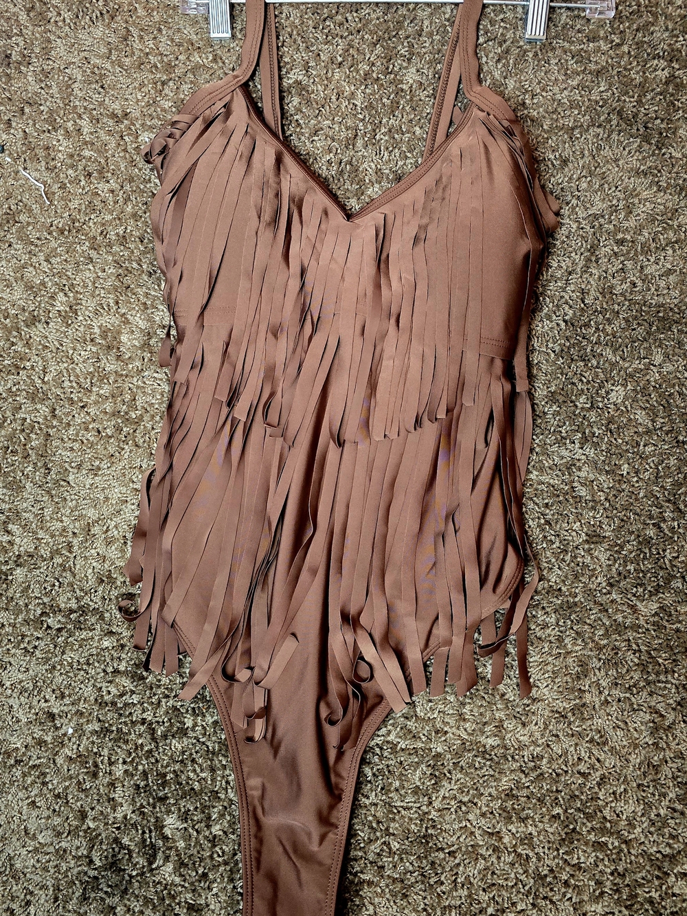 Fringe Detail Brown Bandeau Bodysuit